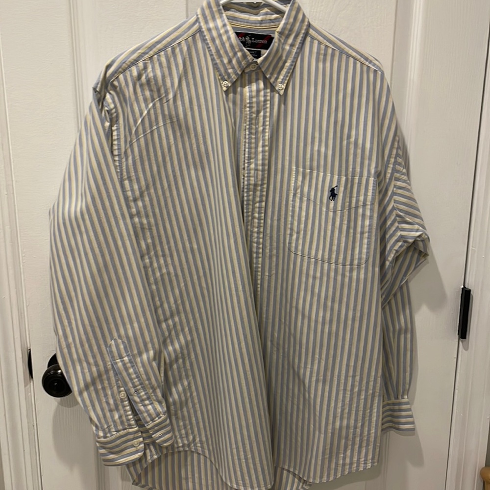 Vintage Ralph Lauren “Big Shirt” Blue and Yellow Stripe Oxford